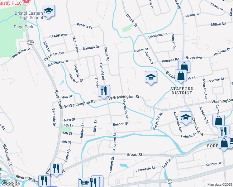 map of restaurants, bars, coffee shops, grocery stores, and more near 137 Mechanic Street in Bristol