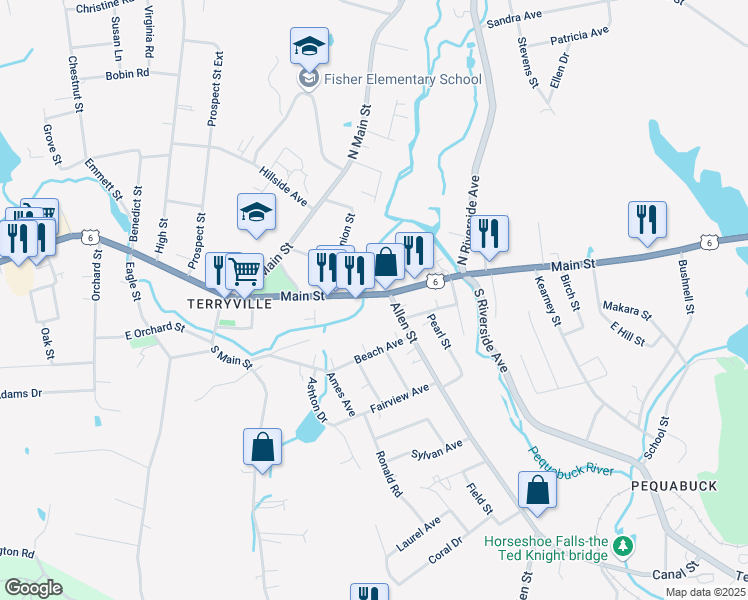 map of restaurants, bars, coffee shops, grocery stores, and more near 8 Maple Street in Plymouth