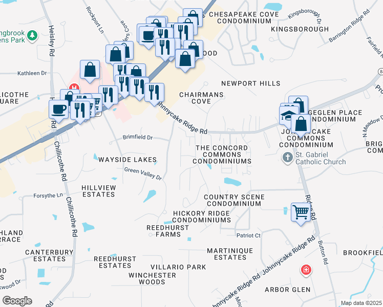 map of restaurants, bars, coffee shops, grocery stores, and more near 7024 Buckhurst Place in Mentor