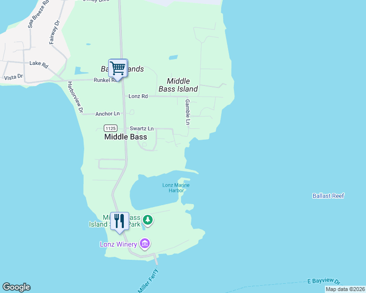 map of restaurants, bars, coffee shops, grocery stores, and more near 1230 Gant in Middle Bass
