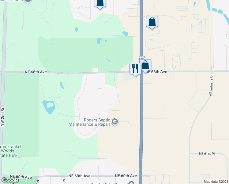 map of restaurants, bars, coffee shops, grocery stores, and more near 6531 Northeast 9th Court in Des Moines