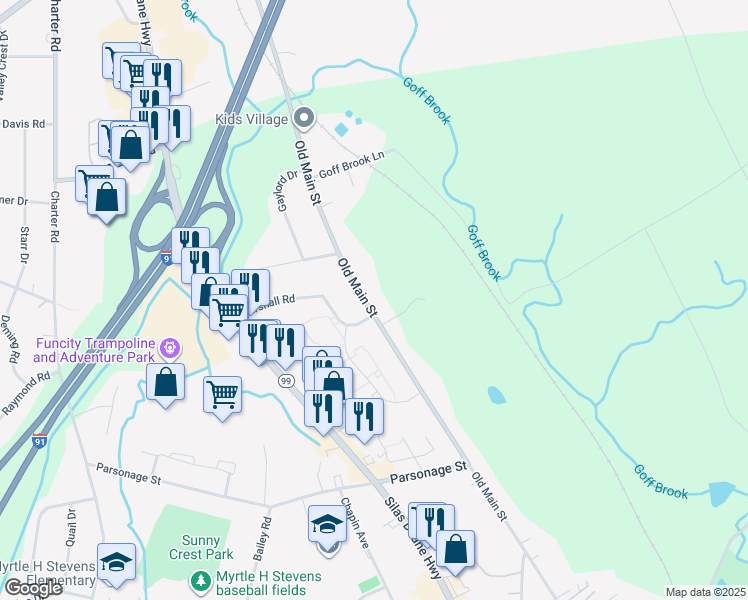 map of restaurants, bars, coffee shops, grocery stores, and more near 262 Old Main Street in Rocky Hill