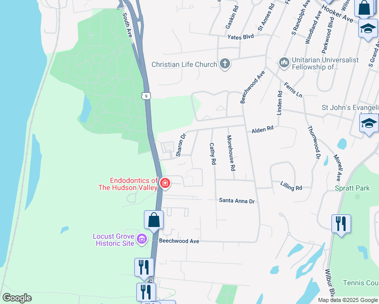 map of restaurants, bars, coffee shops, grocery stores, and more near 13 Priscilla Lane in Poughkeepsie