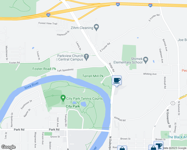 map of restaurants, bars, coffee shops, grocery stores, and more near 5 Taft Speedway Street in Iowa City