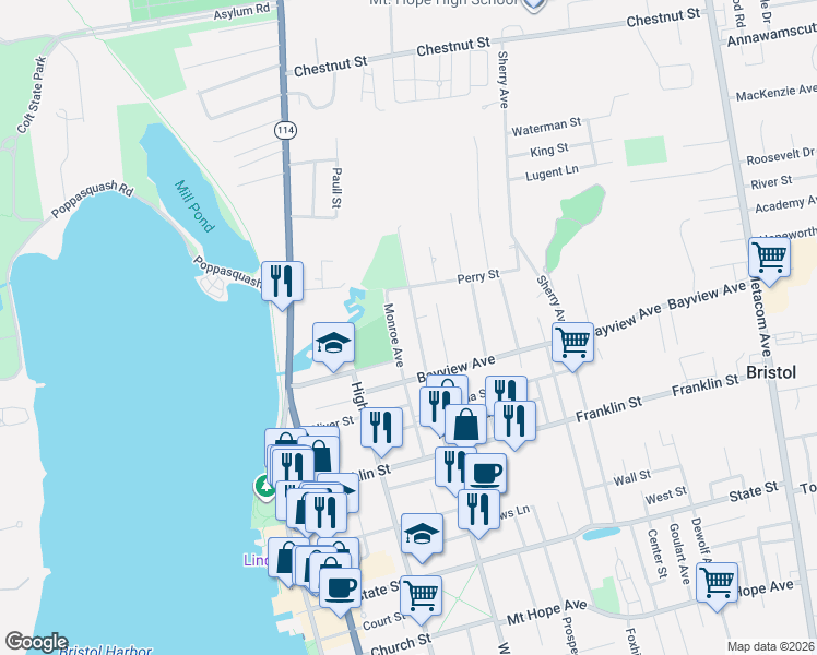 map of restaurants, bars, coffee shops, grocery stores, and more near 641 Wood Street in Bristol