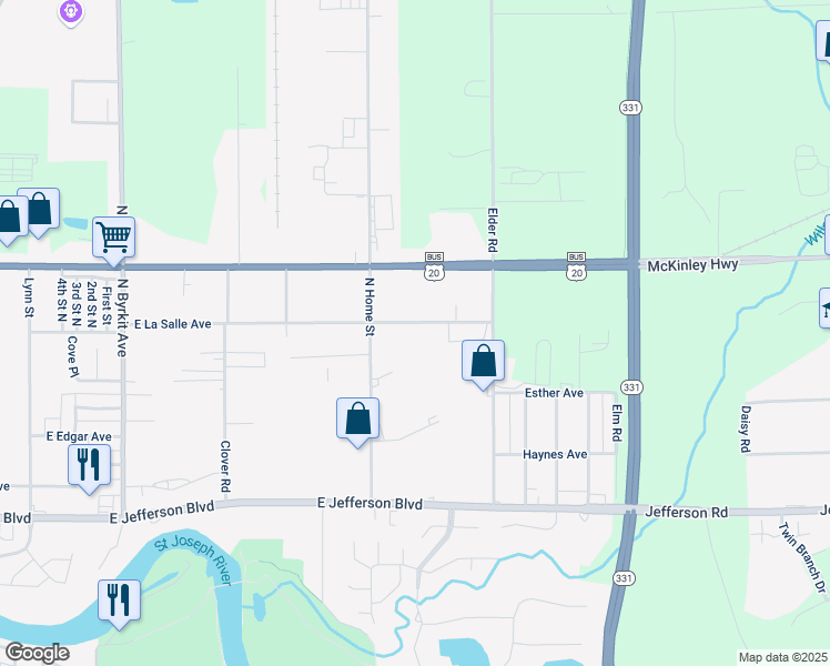 map of restaurants, bars, coffee shops, grocery stores, and more near 2043 East La Salle Avenue in Mishawaka