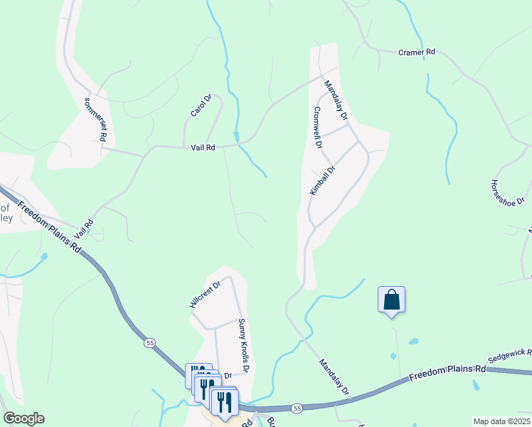 map of restaurants, bars, coffee shops, grocery stores, and more near 5 Nobile Lane in Poughkeepsie