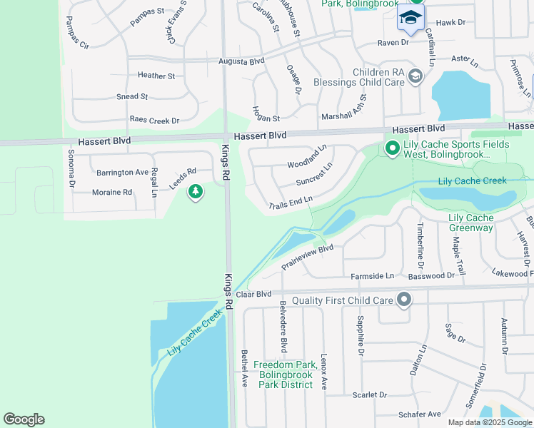 map of restaurants, bars, coffee shops, grocery stores, and more near 1617 Trails End Lane in Bolingbrook