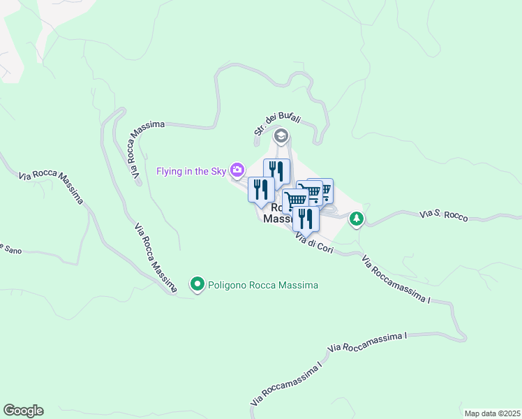 map of restaurants, bars, coffee shops, grocery stores, and more near 20 Via della Marina in Rocca Massima