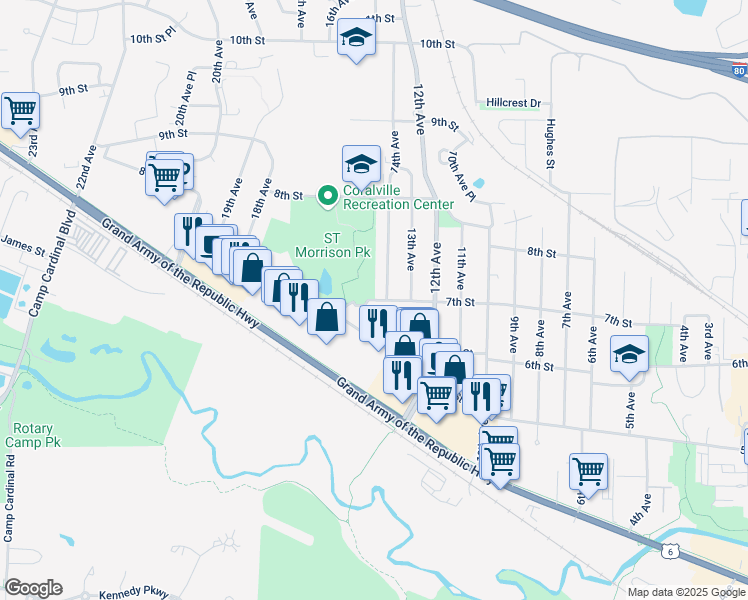 map of restaurants, bars, coffee shops, grocery stores, and more near 1513 7th Street in Coralville