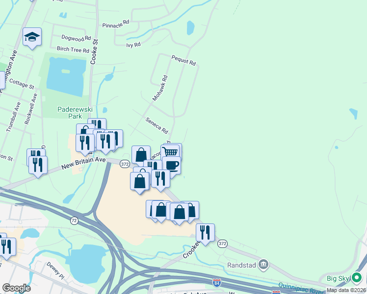 map of restaurants, bars, coffee shops, grocery stores, and more near 8 Fox Road in Plainville
