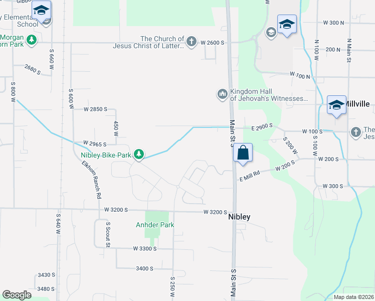 map of restaurants, bars, coffee shops, grocery stores, and more near West 265 South in Millville