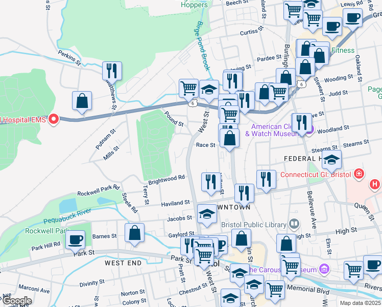 map of restaurants, bars, coffee shops, grocery stores, and more near 2-98 Jennings Terrace in Bristol