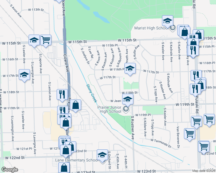 map of restaurants, bars, coffee shops, grocery stores, and more near 4511 West Howdy Lane in Chicago