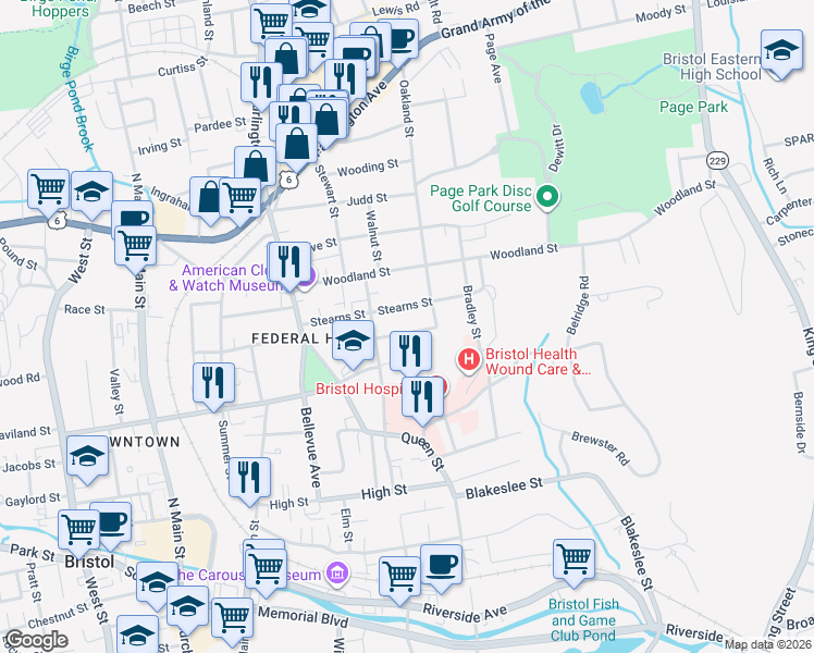 map of restaurants, bars, coffee shops, grocery stores, and more near 5 Oakland Street in Bristol