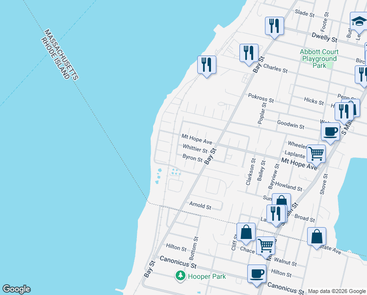 map of restaurants, bars, coffee shops, grocery stores, and more near 91 Kempton Street in Fall River