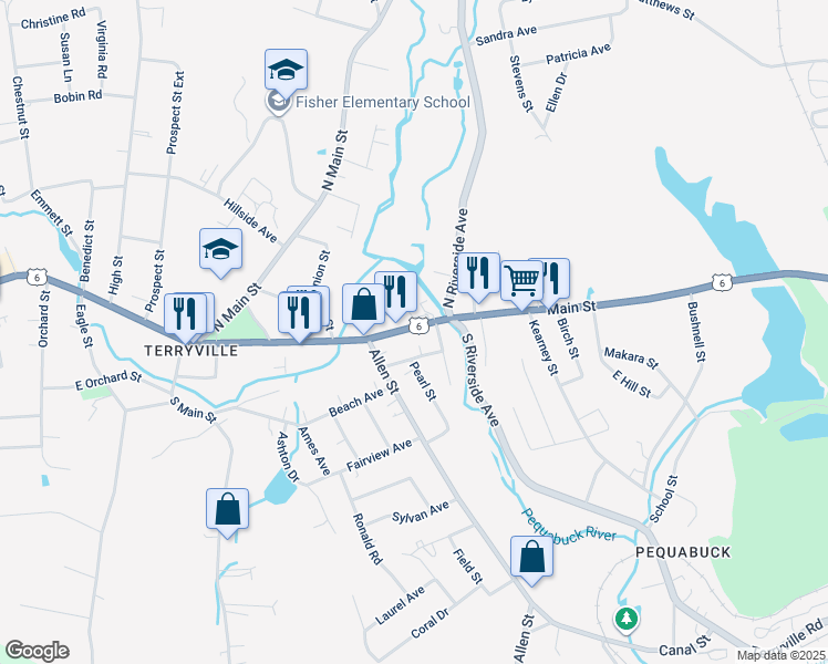 map of restaurants, bars, coffee shops, grocery stores, and more near 110 Main Street in Plymouth
