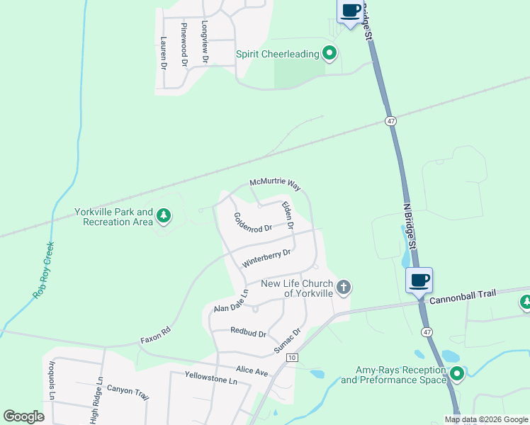 map of restaurants, bars, coffee shops, grocery stores, and more near 2741 Elden Drive in Yorkville