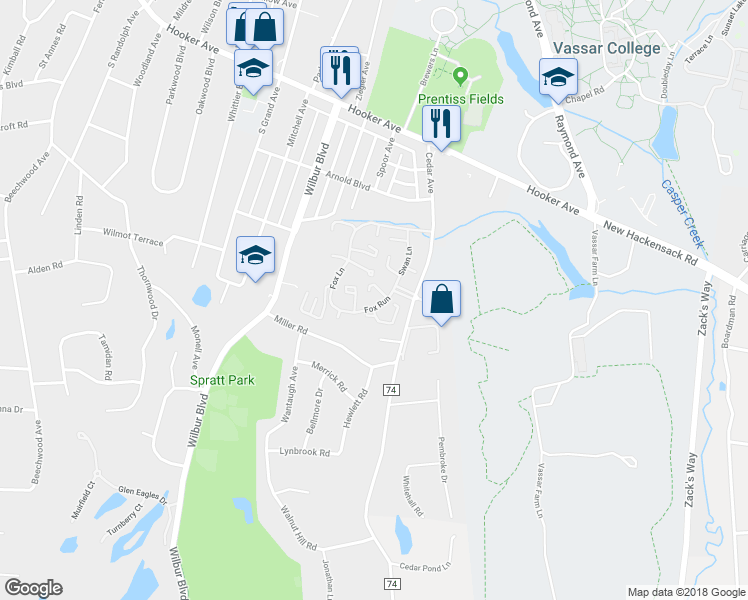map of restaurants, bars, coffee shops, grocery stores, and more near 1004 Holly Walk in Poughkeepsie