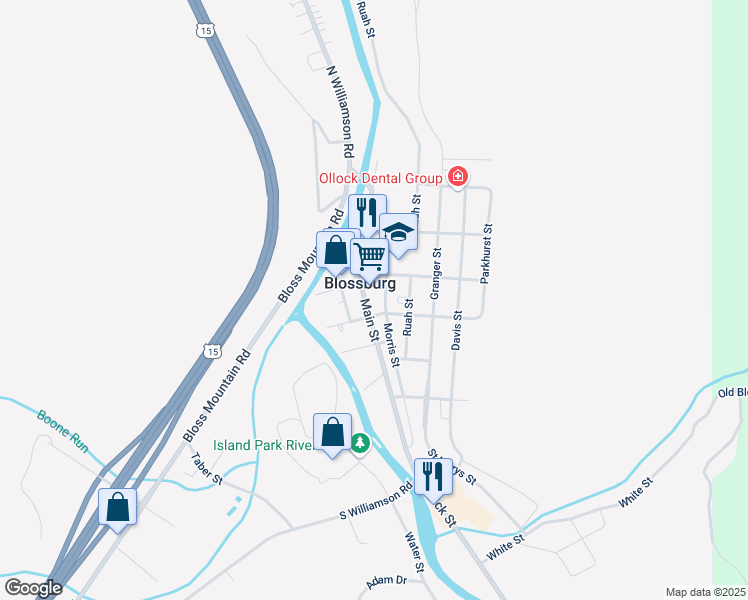 map of restaurants, bars, coffee shops, grocery stores, and more near in Blossburg