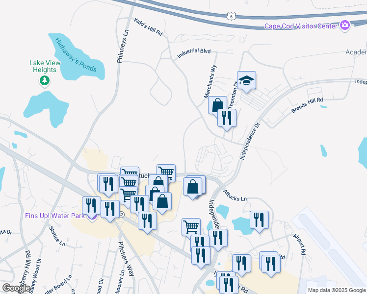 map of restaurants, bars, coffee shops, grocery stores, and more near Wilkens Lane in Barnstable