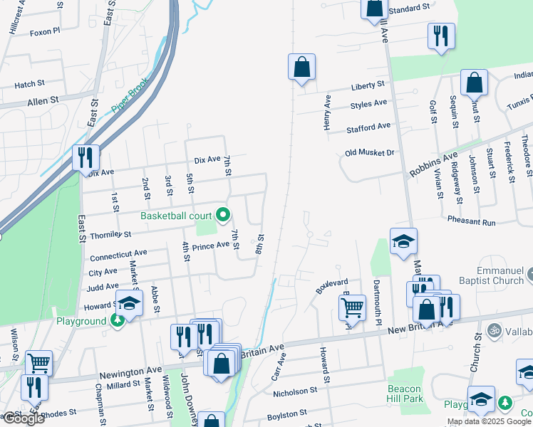 map of restaurants, bars, coffee shops, grocery stores, and more near 143 8th Street in Newington