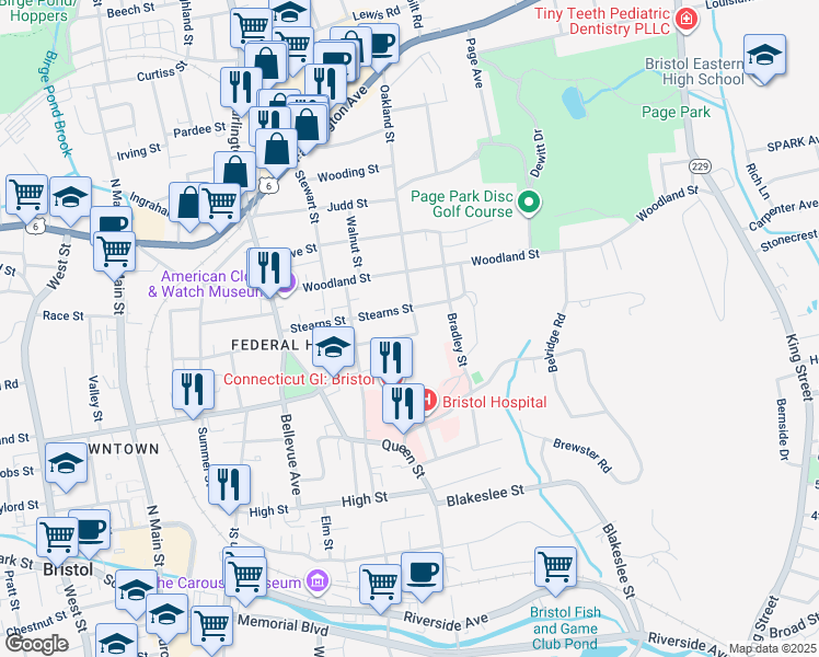 map of restaurants, bars, coffee shops, grocery stores, and more near 5 Oakland Street in Bristol