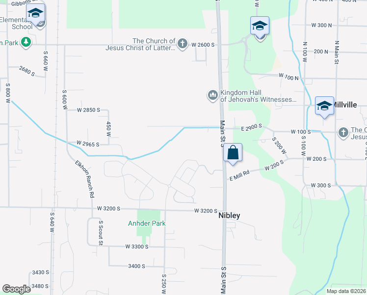 map of restaurants, bars, coffee shops, grocery stores, and more near 3000 South 265 West in Nibley