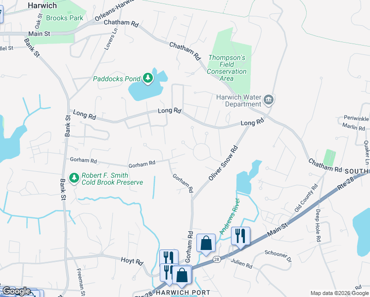 map of restaurants, bars, coffee shops, grocery stores, and more near 11 Windward Walk in Harwich
