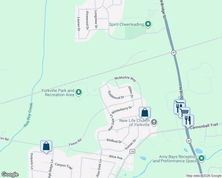 map of restaurants, bars, coffee shops, grocery stores, and more near 2778 Goldenrod Drive in Yorkville