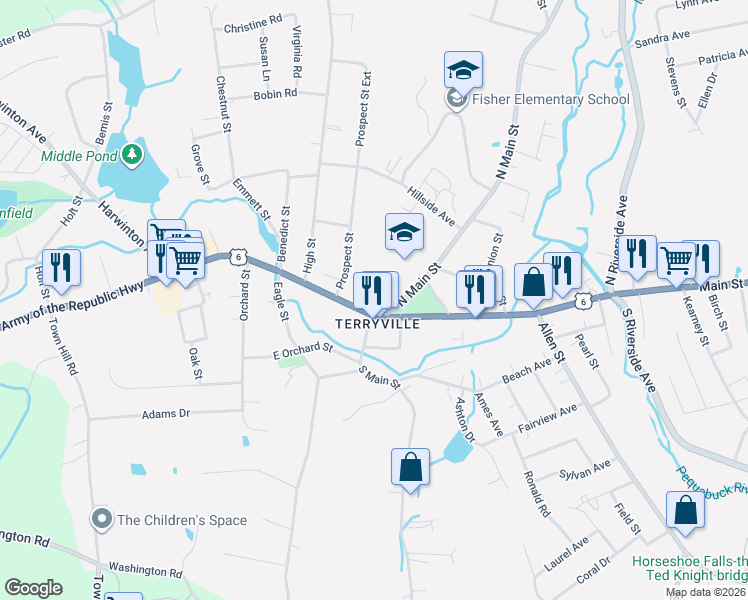 map of restaurants, bars, coffee shops, grocery stores, and more near 5 Wood Court in Plymouth