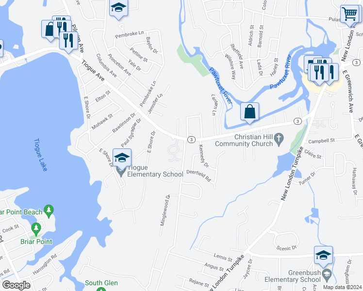 map of restaurants, bars, coffee shops, grocery stores, and more near 423 Lacolle Lane in Coventry