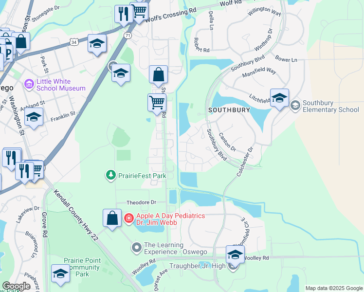 map of restaurants, bars, coffee shops, grocery stores, and more near 163-173 Lakeshore Drive in Oswego