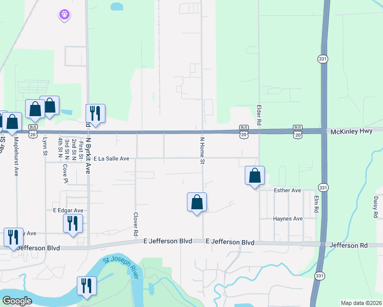 map of restaurants, bars, coffee shops, grocery stores, and more near 1968 East La Salle Avenue in Mishawaka