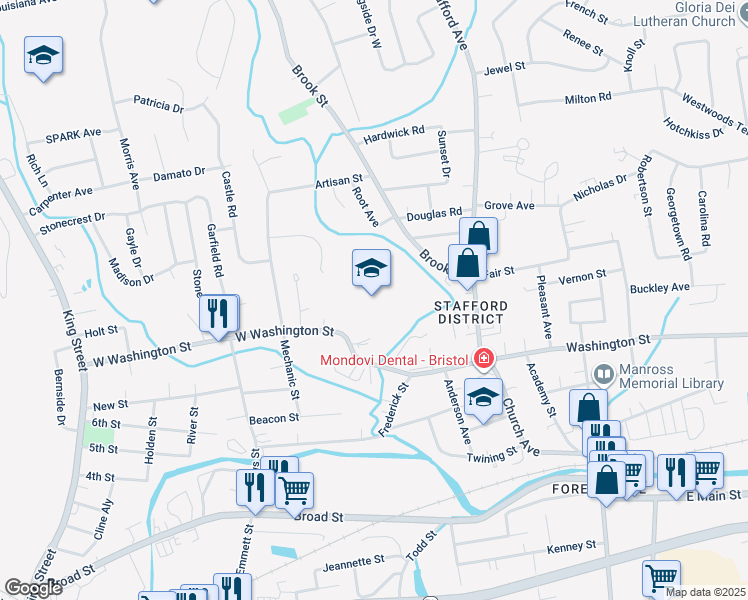 map of restaurants, bars, coffee shops, grocery stores, and more near 90 West Washington Street in Bristol