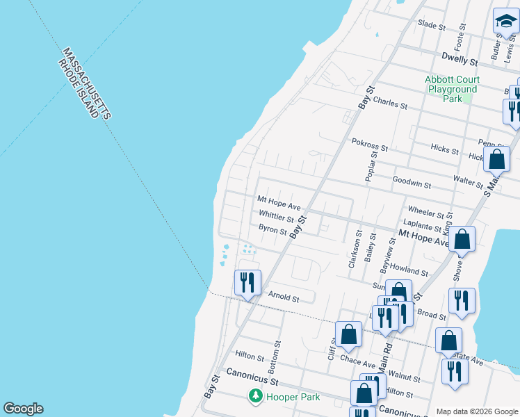 map of restaurants, bars, coffee shops, grocery stores, and more near 91 Kempton Street in Fall River