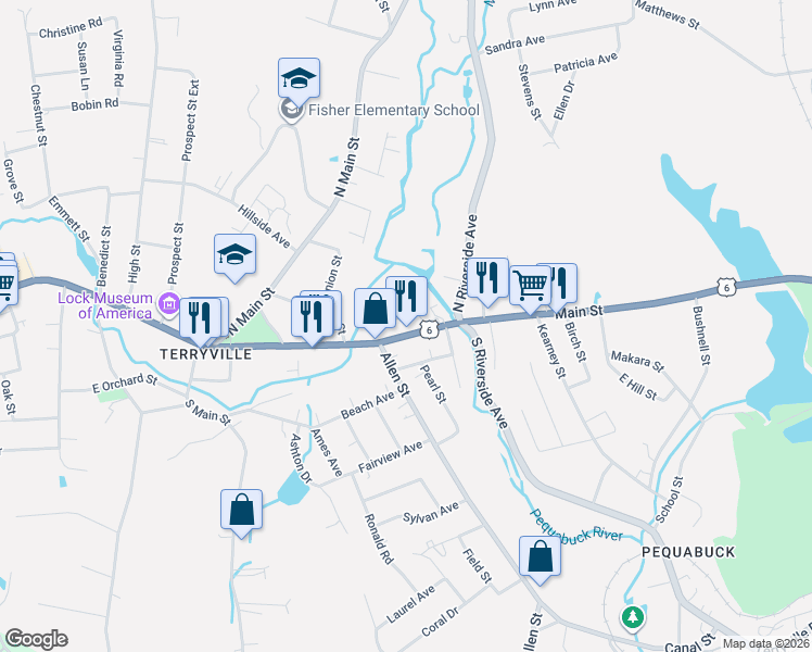 map of restaurants, bars, coffee shops, grocery stores, and more near 134 Main Street in Plymouth
