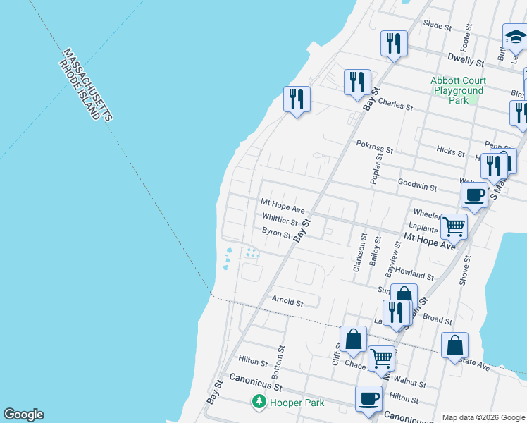 map of restaurants, bars, coffee shops, grocery stores, and more near 91 Kempton Street in Fall River