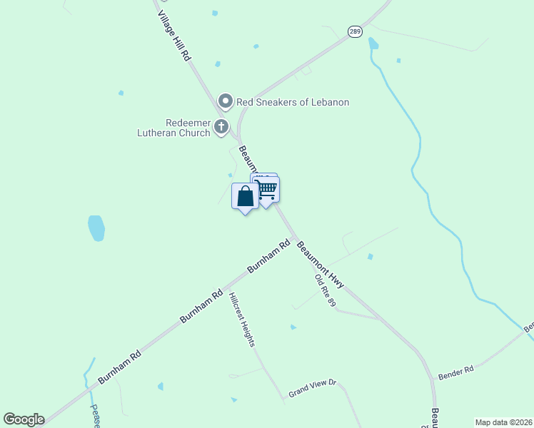 map of restaurants, bars, coffee shops, grocery stores, and more near 348-410 Connecticut 289 in Lebanon