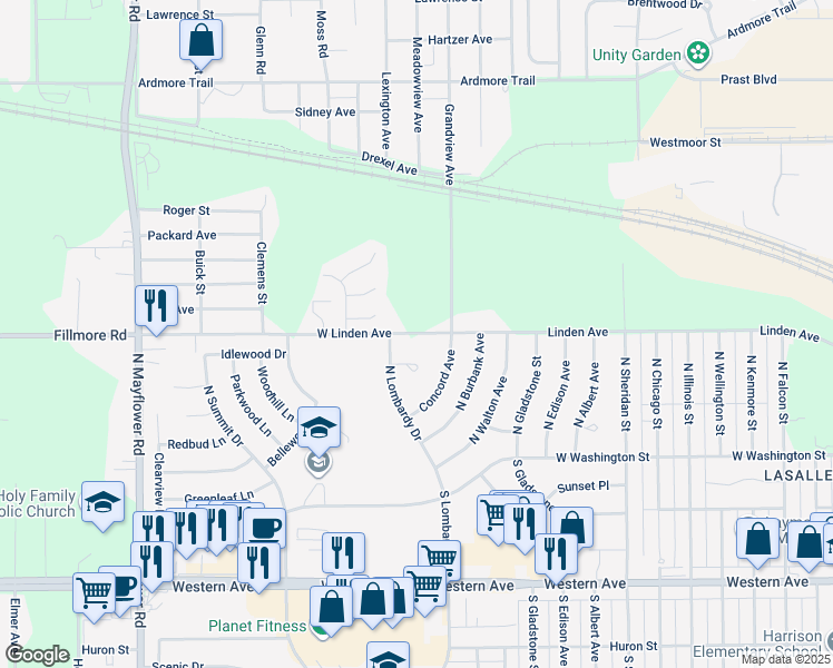 map of restaurants, bars, coffee shops, grocery stores, and more near 4614 West Linden Avenue in South Bend