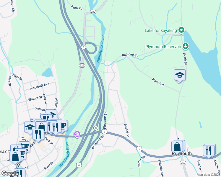 map of restaurants, bars, coffee shops, grocery stores, and more near 218 Bristol Street in Thomaston