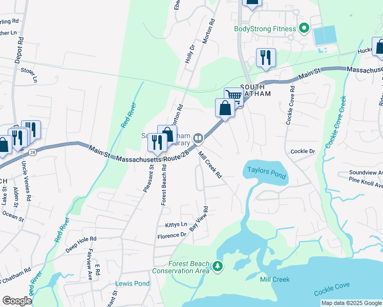 map of restaurants, bars, coffee shops, grocery stores, and more near in Chatham
