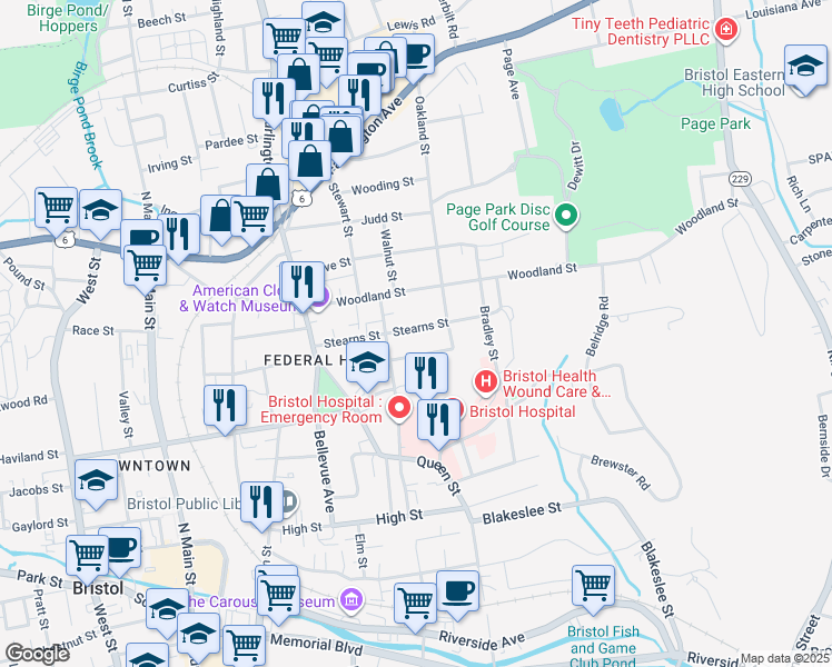 map of restaurants, bars, coffee shops, grocery stores, and more near 94 Stearns Street in Bristol