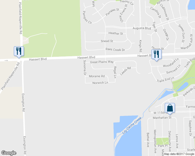 map of restaurants, bars, coffee shops, grocery stores, and more near 1923 Moraine Road in Bolingbrook