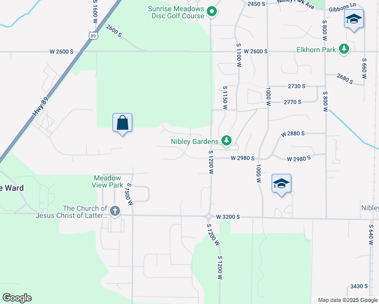 map of restaurants, bars, coffee shops, grocery stores, and more near 1279 Nibley Pkwy 2980 South in Nibley