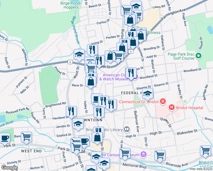 map of restaurants, bars, coffee shops, grocery stores, and more near 31 Lincoln Place in Bristol