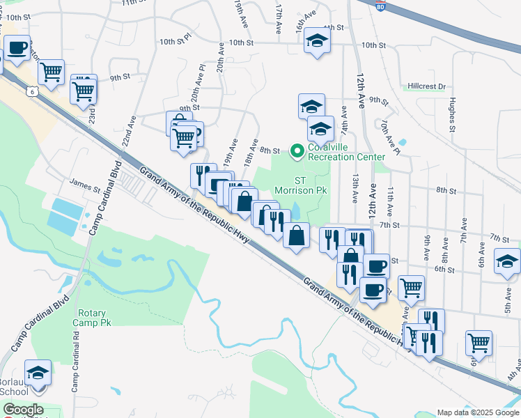 map of restaurants, bars, coffee shops, grocery stores, and more near 1731 5th Street in Coralville
