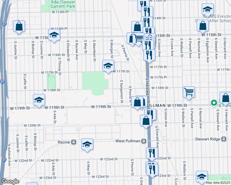 map of restaurants, bars, coffee shops, grocery stores, and more near 11817 South Morgan Street in Chicago