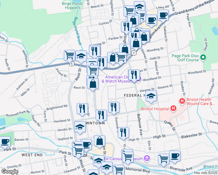 map of restaurants, bars, coffee shops, grocery stores, and more near 29 Lincoln Place in Bristol