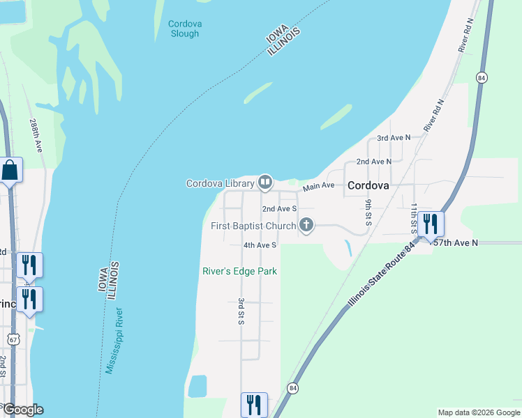 map of restaurants, bars, coffee shops, grocery stores, and more near 201 4th Street South in Cordova